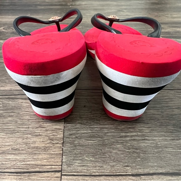 Shoemer Couture Red Black Stripes Platform Wedge Thong Sandals Slides Casual 8 - Picture 9 of 10